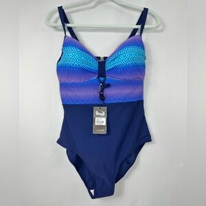 NWT Polovi Dark Blue Purple One Piece Swimsuit Women’s Swimwear Sz 26/28